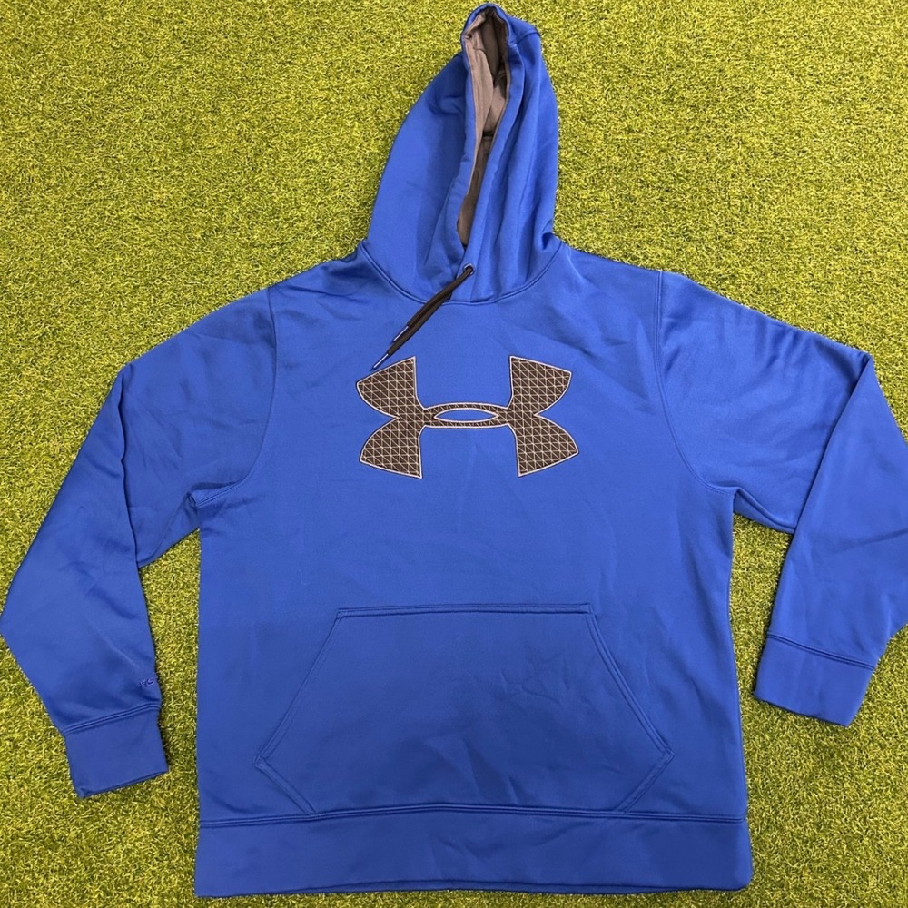 Under Armour Storm Hoodie Mens Large Blue Big Logo Pullover Sweatshirt
